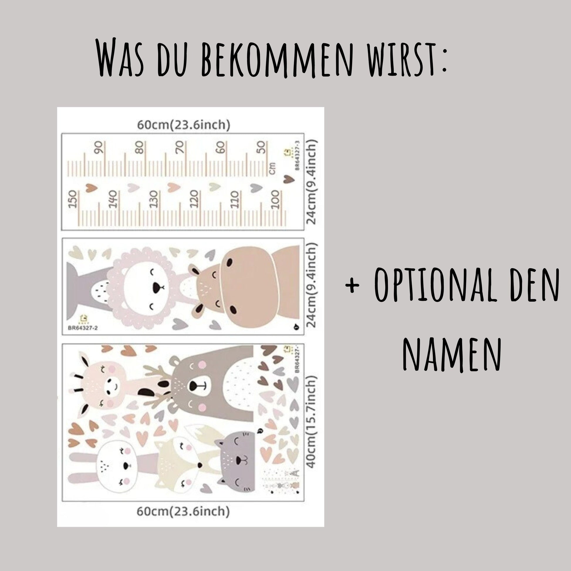 personalisierte Messlatte als Wandsticker fürs Kinderzimmer, Baby Geschenk Wandtattoo bzw Wandaufkleber mit Maßband