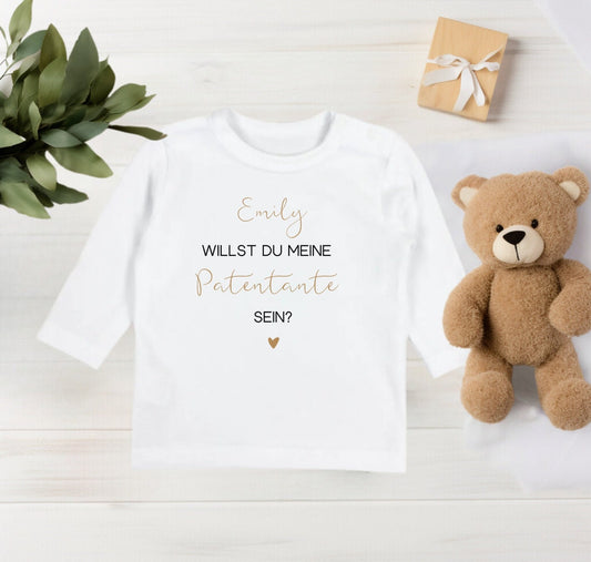 Baby Langarmshirt Patentante fragen personalisiert, um den Patenonkel oder die Patentante zu fragen: willst du meine Patentante sein?