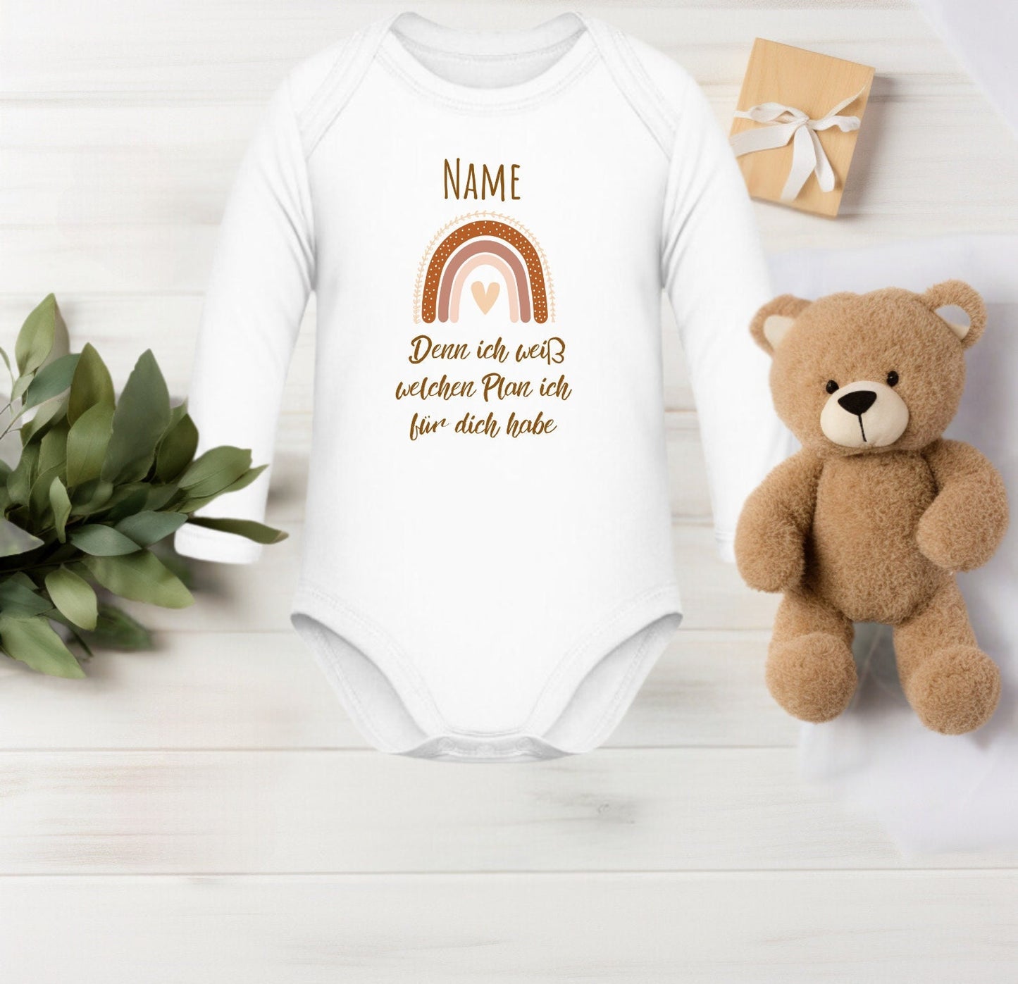 personalisiertes Baby Body mit dem Spruch denn ich weiß, welchen Plan ich für dich habe